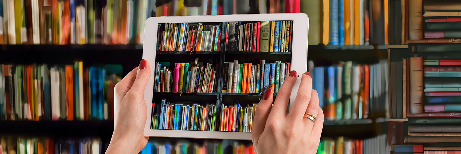 Digital picture of books taken by a tablet's camera