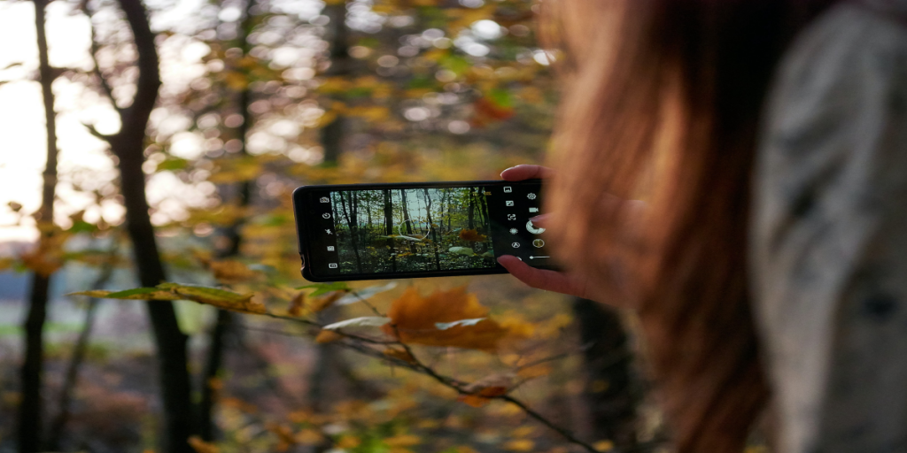 Person taking a photo on a smart phone of the nature in front of them