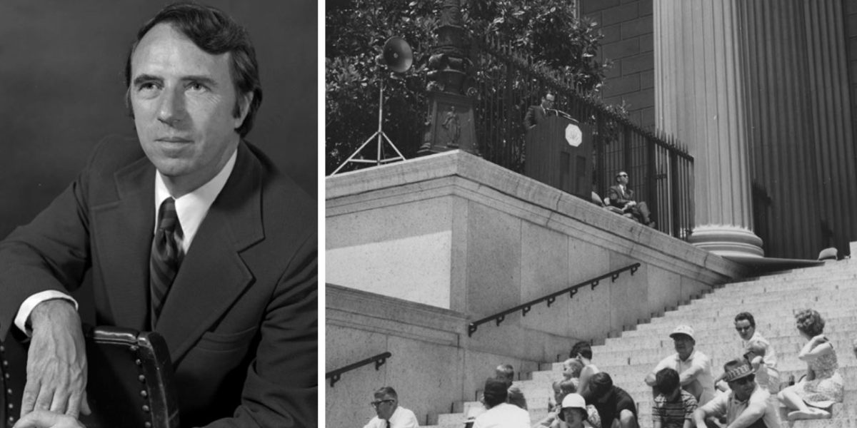 Frank Burke (seated) at the July 4, 1969 ceremony on the Constitution Avenue steps in Washington, D.C.