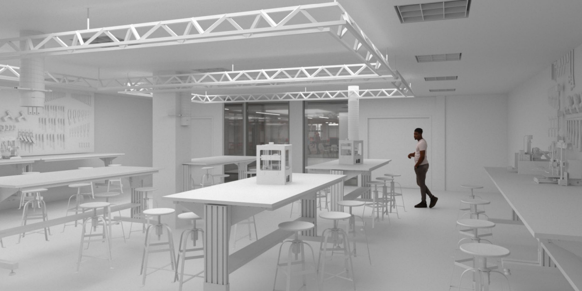 Rendering of the INFO Commons Design Studio and Prototyping Lab